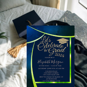 Convites Tampa de Graduação Brilhante Azul Marinho Quadro V