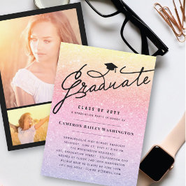 Convites Tampa de Graduação Brilho Lilás Rosa Festa de Form