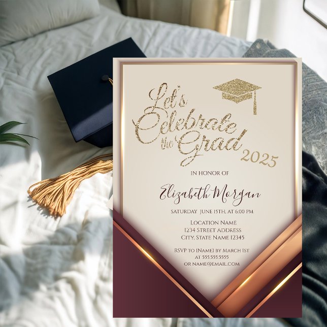 Convites Tampa de Graduação Brilho Moderno Graduação Burgun (Criador carregado)