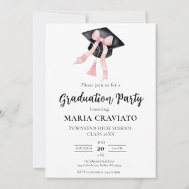 Convites Tampa de Graduação com Laço Rosa Moderno e Elegant