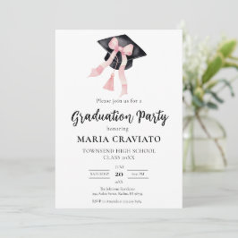 Convites Tampa de Graduação com Laço Rosa Moderno e Elegant