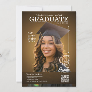 Convites Tampa de Graduação de Capa de Revista Dourada