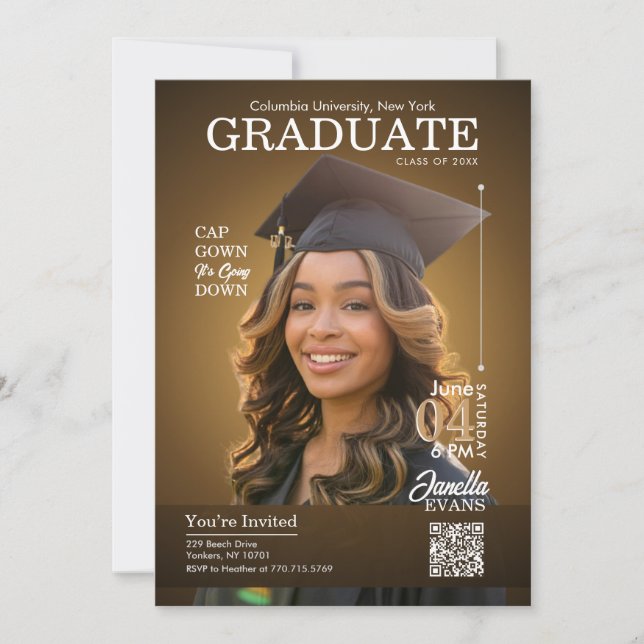 Convites Tampa de Graduação de Capa de Revista Dourada (Frente)