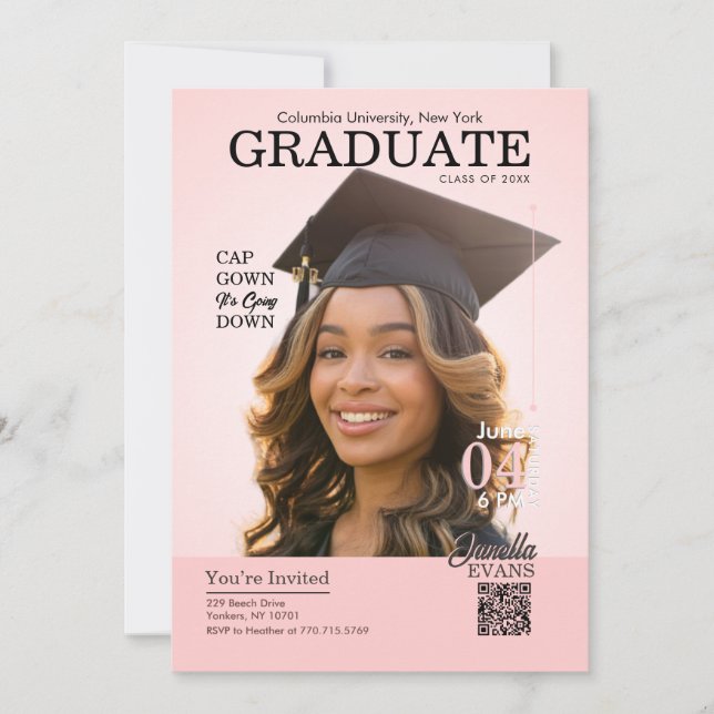 Convites Tampa de Graduação de Capa de Revista Rosa (Frente)