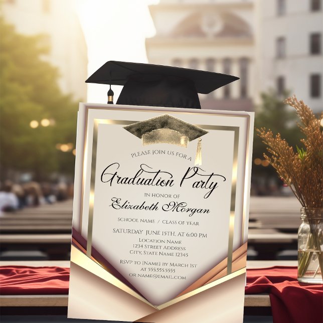 Convites Tampa de Graduação de Moldura Dourada Elegante (Criador carregado)