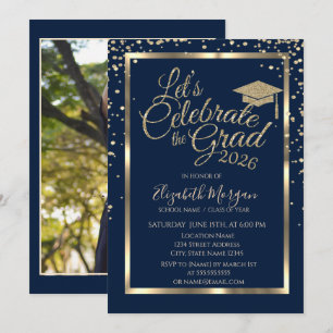Convites Tampa de Graduacao Diamantes Azul Marinho Foto Gra