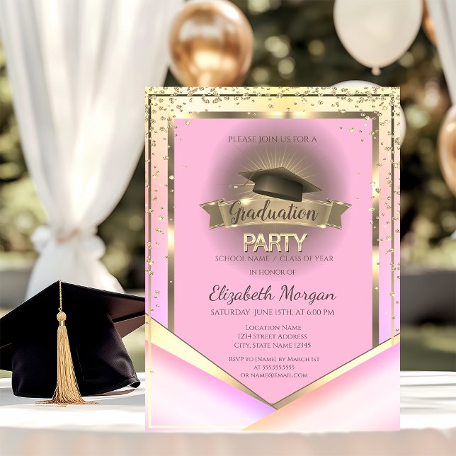 Convites Tampa de Graduação Diamantes Moldura Ombre Festa d (Criador carregado)