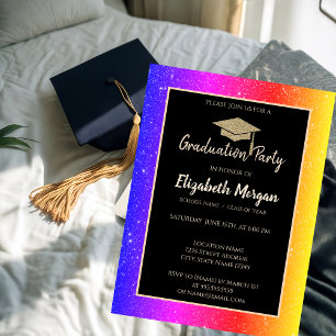 Convites Tampa de Graduação Dourada Brilhante Colorida
