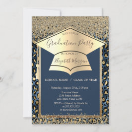 Convites Tampa de Graduacao Dourada, Diamantes Leopardo Azu