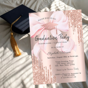 Convites Tampa de Graduacao Dourado Rosa com Gotas e Arco F