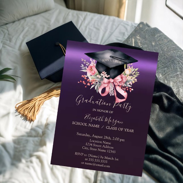 Convites Tampa de Graduação Floral,Arco Roxo Graduação  (Criador carregado)
