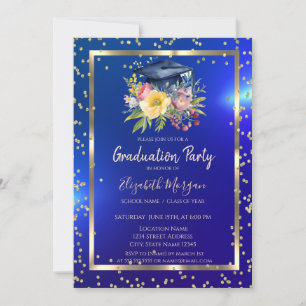 Convites Tampa de Graduacao Floral Azul Marinho