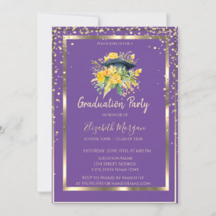 Convites Tampa de Graduação Floral Diamantes Violeta 