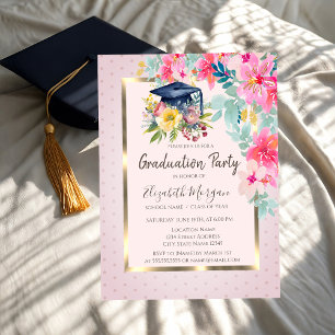 Convites Tampa de Graduação Floral em Aquarela Pontos Gradu