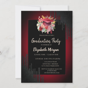 Convites Tampa de Graduação Floral, Preto Gotejamento Verme