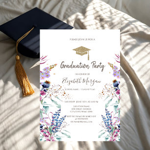 Convites Tampa de Graduação Prado de Flores Silvestres Seca