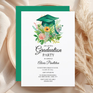Convites Tampa de Graduação Verde Floral Ensino Médio