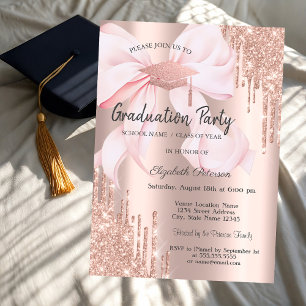 Convites Tampa de Gradução em Rosa com Glitter e Laço