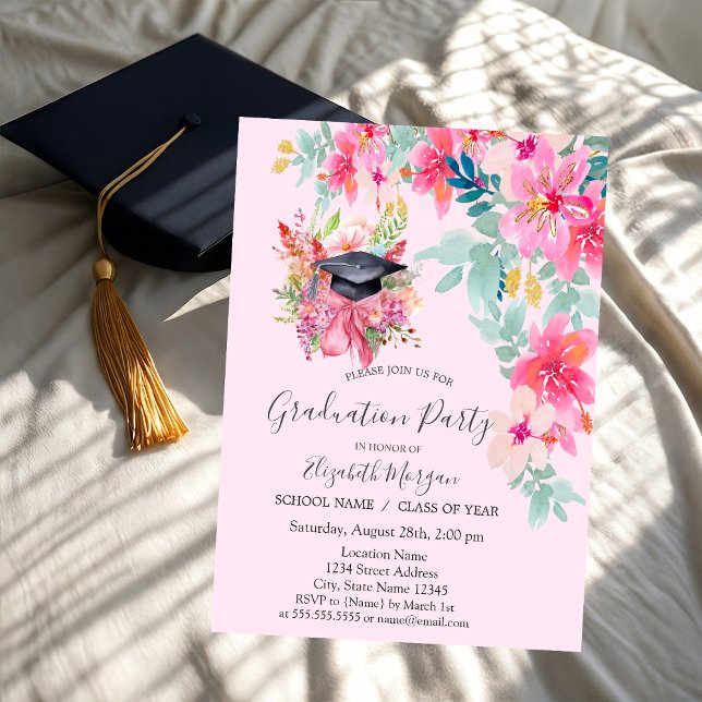 Convites Tampa de Gradução Floral, Flores de Primavera Grad (Criador carregado)