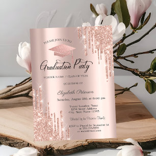 Convites Tampa de Gradução Rose Gold com Gotejamento de Gli