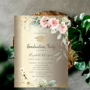 Convites Tampa de Gradução, Taça de Vinho, Flores Boho Grad