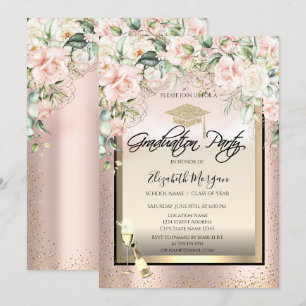Convites Tampa de Gradução,Taça de Vinho,Rosas de Confetes 