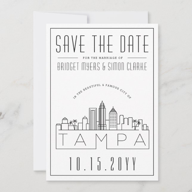 Convites Tampa, Fl Wedding | Skyline Estilizado Salvar a Da (Frente)