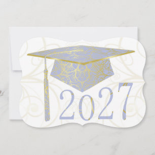 Convites Tampa Floral Azul Céu e Dourado 2027 Card