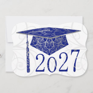 Convites Tampa Floral Azul e Prata 2027 Card