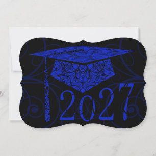 Convites Tampa Floral Azul e Preta 2027 Card