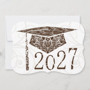 Convites Tampa Floral Marrom e Branco 2027 Card