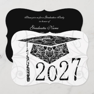 Convites Tampa Floral Preto e Branco 2027 Festa de Formatur