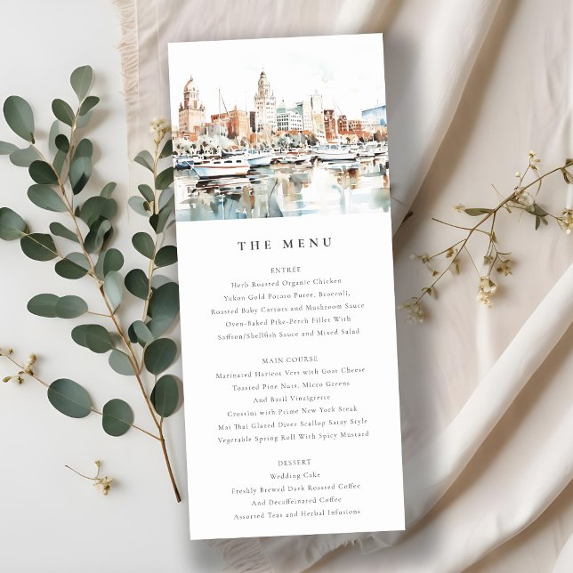 Convites Tampa Florida Skyline Watercolor Menu Card (Criador carregado)