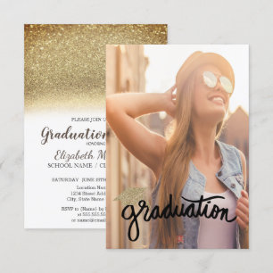 Convites Tampa Glitter Dourado Legal, Foto Graduação