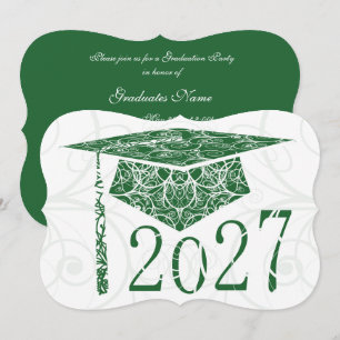 Convites Tampa Verde e Branco Floral 2027 Festa de Formatur