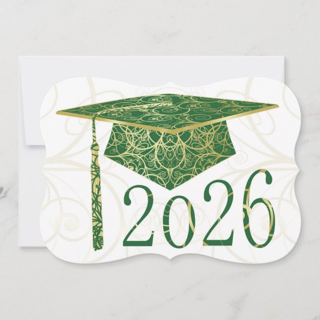 Convites Tampa Verde e Dourada Floral 2026 Card (Frente)