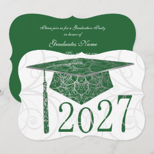 Convites Tampa Verde e Prata Floral 2027 Festa de Formatura