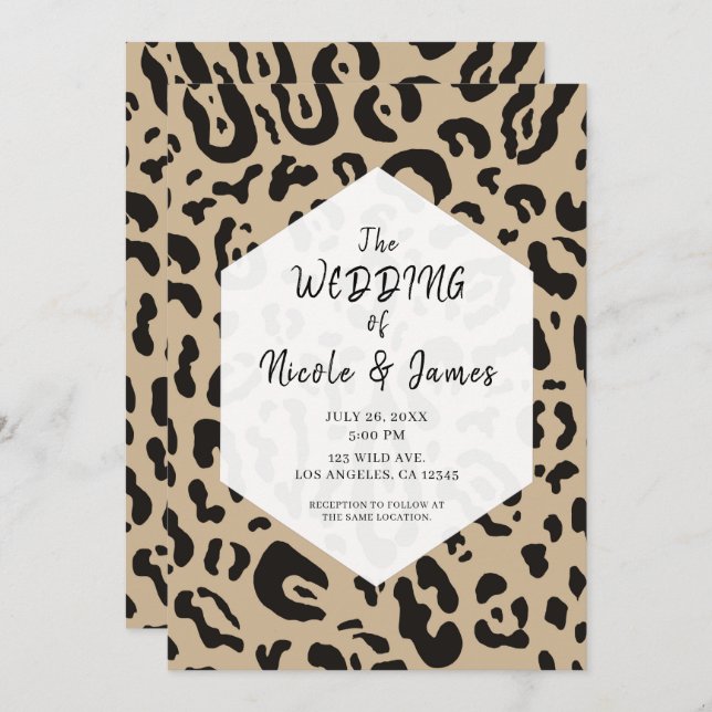 Convites Tan Brown & Black Cheetah Leopard Chic Weding In (Frente/Verso)