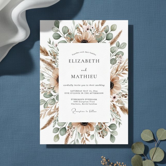 Convites Tan Desert Pampas Boho Wedding (Criador carregado)