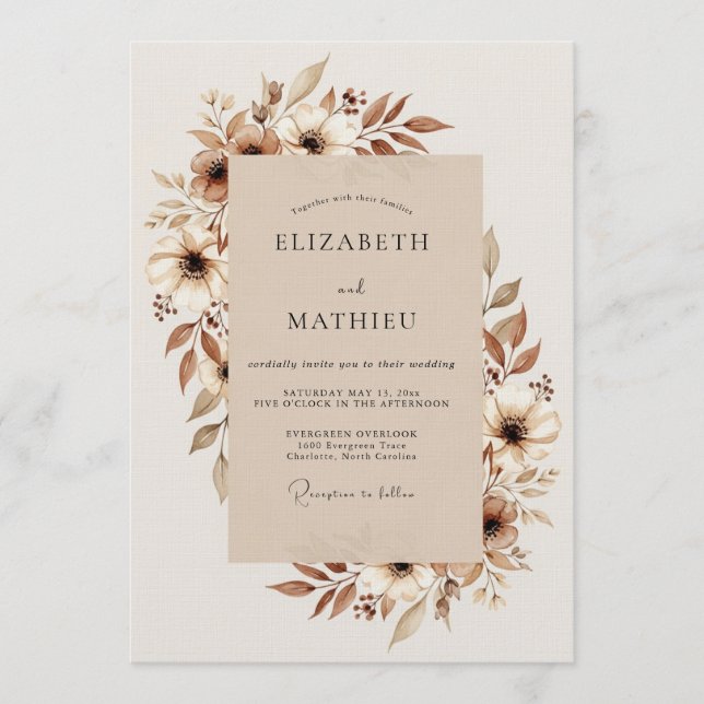 Convites Tan Ethereal Blossom Casamento (Frente)