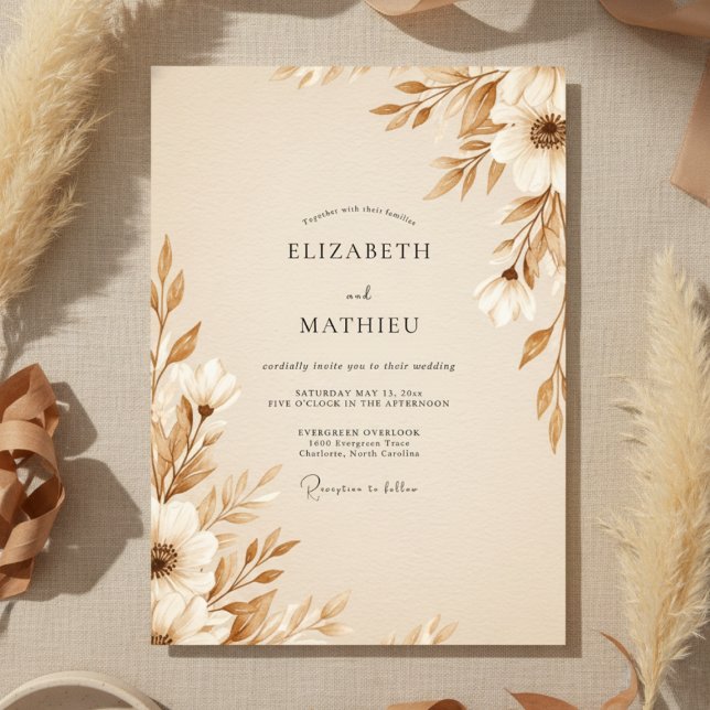 Convites Tan Ethereal Botanical Wedding (Criador carregado)