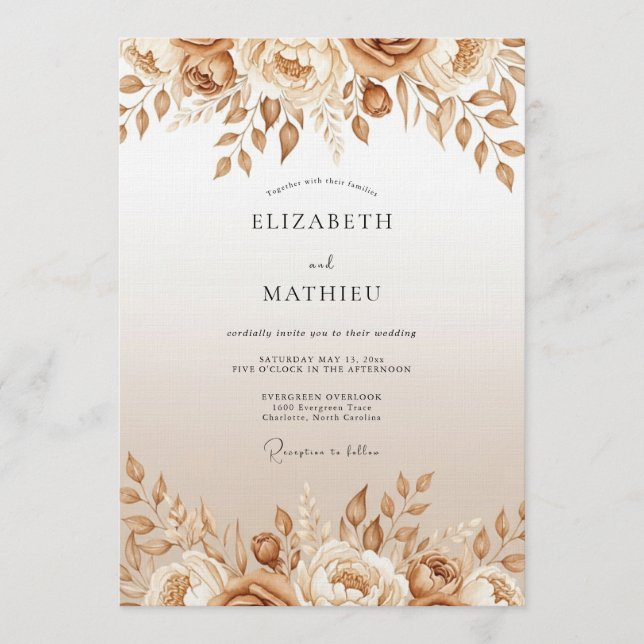 Convites Tan Floral Enchantment Wedding (Frente)