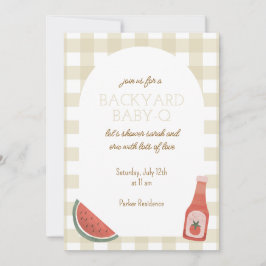 Convites Tan Gingham Baby-Q Baby Shower Invitation