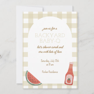Convites Tan Gingham Baby-Q Baby Shower Invitation