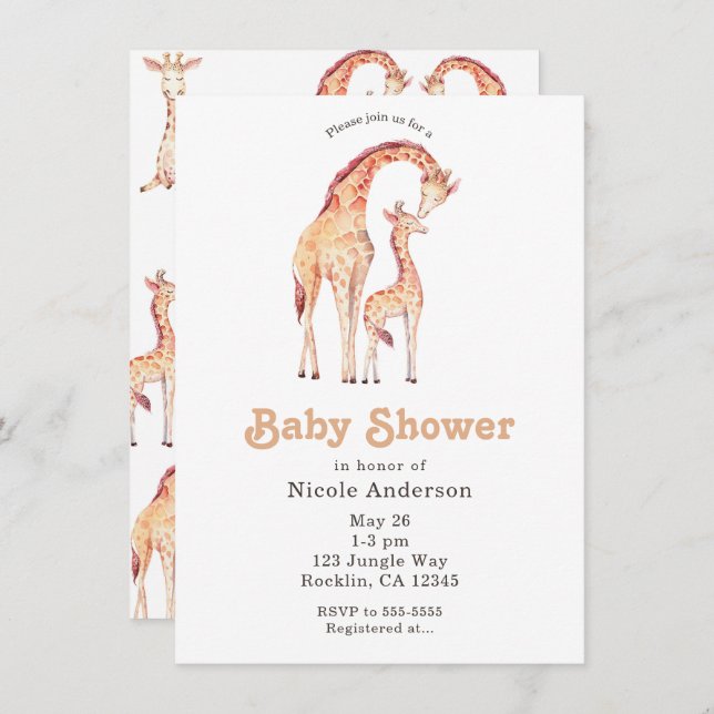 Convites Tan Girafas Whimical Chá de fraldas (Frente/Verso)