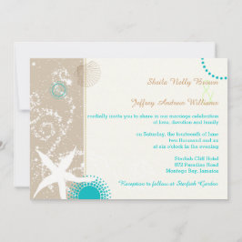 Convites Tan Ivory Teal Modern Beach Wedding