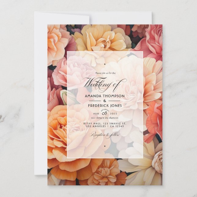 Convites Tan, Peach e Sand Floral Wedding (Frente)