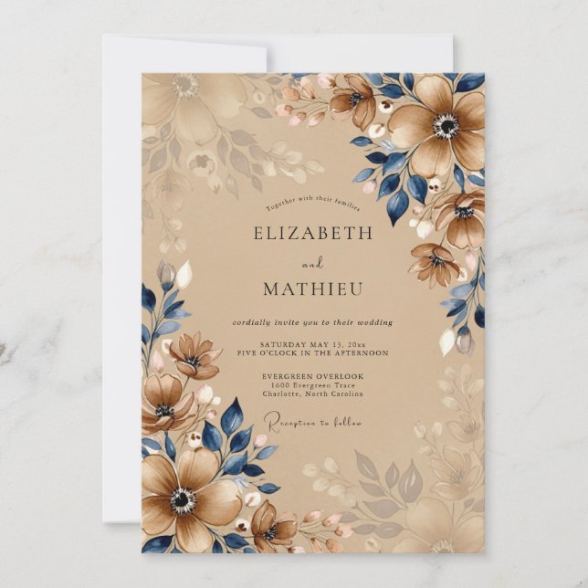 Convites Tan Vintage Autumnal Wedding (Frente)
