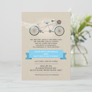 Convites Tandem Bicycle Wedding Faux Linen