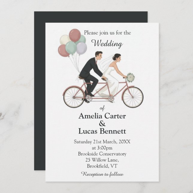 Convites Tandem Bike Wedding Invitation (Frente/Verso)
